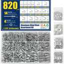 820pcs Pop Rivets Assortment Kit, Aluminum Blind Rivets (14 Sizes: 3/32", 1/8", 5/32", 3/16", 1/4"), with 304 Stainless Steel Washers and Storage Case, Silver