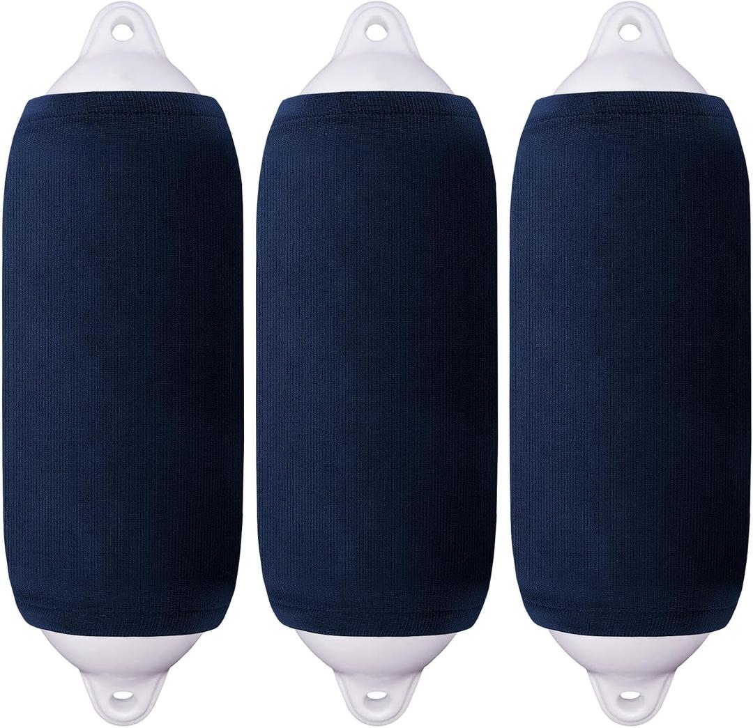 Boat Fender Covers 8" x 22"/10" x 26"/ 6" x 18" Fender Covers Marine Boat Bumper Sleeves for Twin Eye & Center Rope Tube Style Fenders, Black & Navy Blue, 3-Pack, Polyester (Boat Fender Not Included)