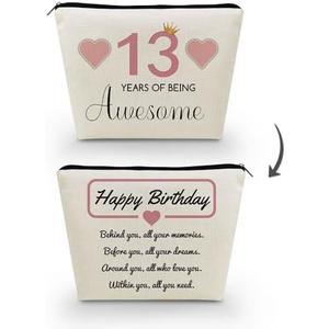 Pack Of 3 Livel lhood 13th Birthday Gift Makeup Bag Cute Small Cosmetic Bag Travel Toiletry Zipper Pouch Happy Birthday Gift Pink 13 Awesome Makeup Bag for 13-Year-Old Friends Sisters BFF
