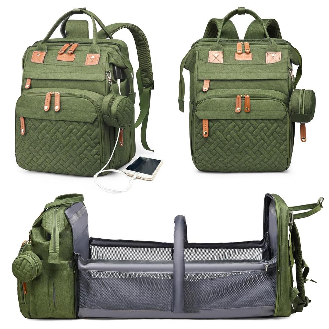 Astro alan Baby Diaper Bags with Changing Station, Waterproof Diaper Bag Backpack for Moms Dads with USB Charging Port, Baby Shower Gifts, Large Capacity diaper backpack, Green