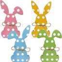 3 x 4 Pcs Pastel Wooden Easter Bunny Spring Table Decorations for Home - 6.3" Tall Colorful Cute Bunny Signs for Mantel Dining Room Tabletop Tiered Tray Decor