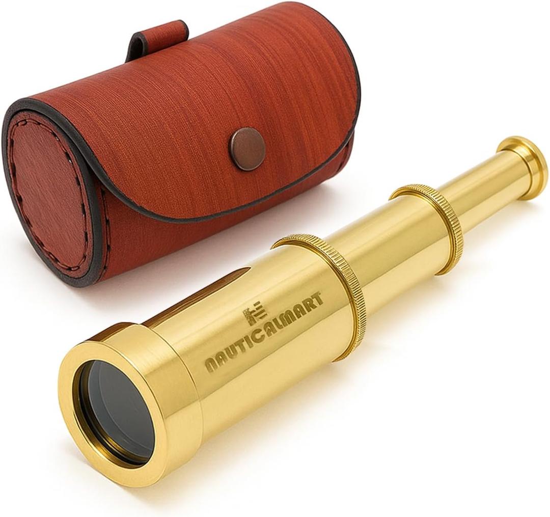 Solid Brass Handheld Telescope 6" - Nautical Pirate Spy Glass with Free case