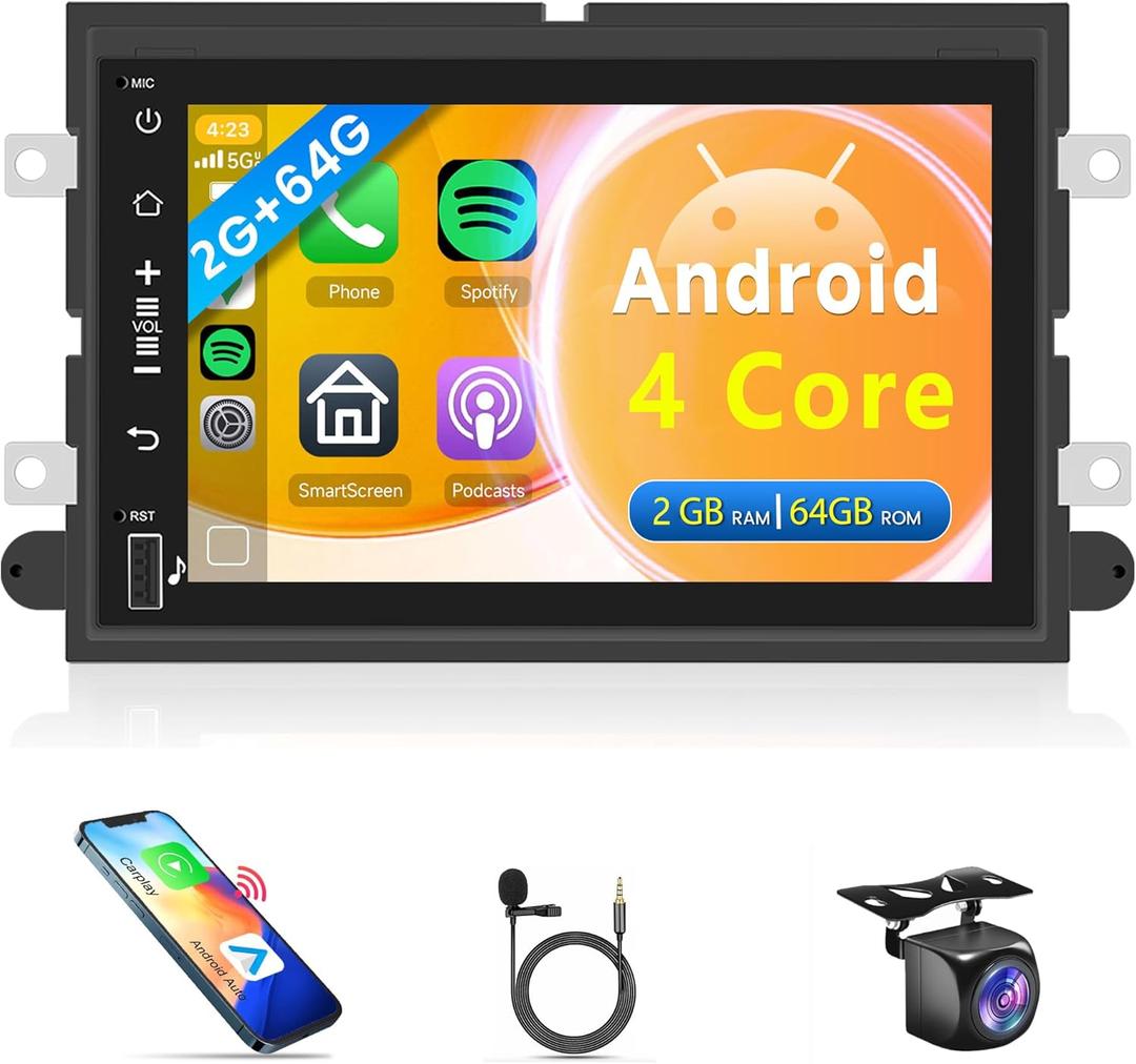 4Core 2G+64G Android Car Radio for Ford F250 F150 F350 E250 E350 2004-2014, Rimoody Car Stereo with Carplay Android Auto 7 inch Touchscreen GPS Mirror Link Bluetooth FM/RDS SWC USB Backup Camera