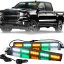 XRIDONSEN 34 inch Amber Green Emergency Visor Strobe Lights 40 LED Warning Flashing Hazard Safety Light Interior Front Windshield Lights w/White Take Down for Tow/Plow Trucks Construction Vehicles