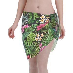 Short Sarong Wraps for Women Beach Sarongs Cover Up Bikini Wrap Skirt Swimsuit Sarong Bathing Suit Coverup (Palm Leaf Floral)