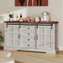 YITAHOME Farmhouse Buffet Cabinet with Storage, 59" Sideboard Cabinet w/Sliding Barn Doors and 4 Drawers, Kitchen Cabinets for Living Room, White Oak