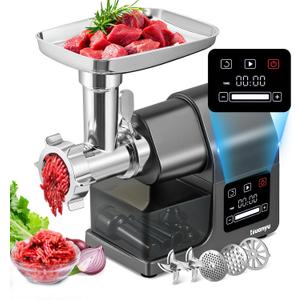 Electric Meat Grinder 2000W Heavy Duty, Touchscreen Control with 2 Blades, 3 Plates, Sausage Stuffer & Kubbe Kit, #10 Size for Home Use