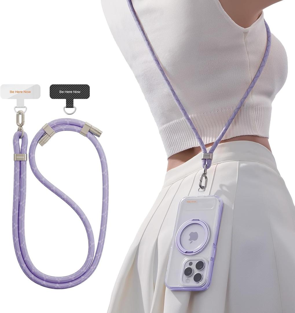 TORRAS Phone Lanyard Crossbody with 2 Phone Tabs, Adjustable Anti Theft Phone Strap for All Phones, Premium Metal Buckles, SkinFriendly, Universal Cell Phone Neck lanyard for Women and Men, Purple