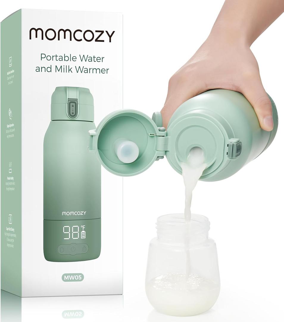 Momcozy Portable Wireless Portable Baby Bottle Warmer, Fast Heating and Long Battery Life, 2 Heating Modes for Breast Milk and Water, Large Capacity 500ml for All Day