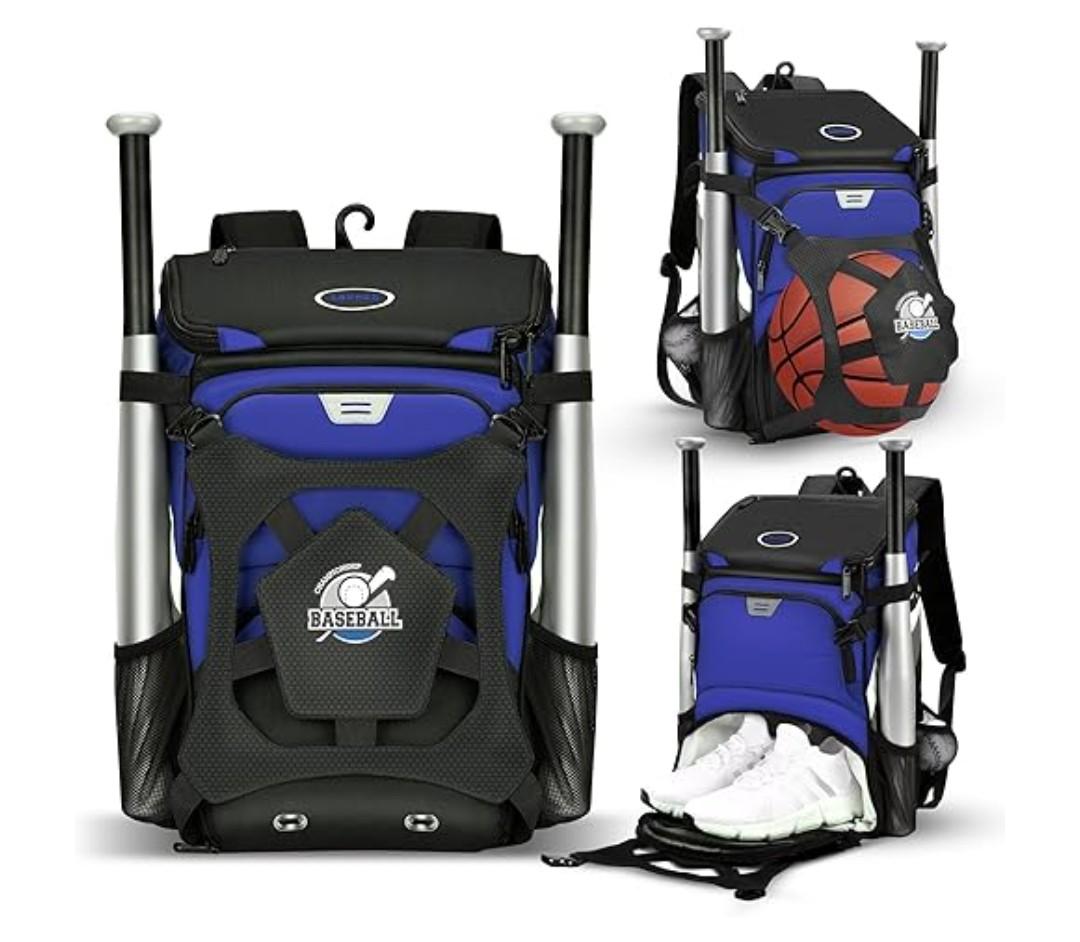 Baseball Bag for Adult and Youth, Large Capacity Bat Bag Lightweight Softball Bag with Shoe Compartment and Fence Hook for TBall Bat & Equipment, Waterproof Baseball Backpack for Helmet, Gloves