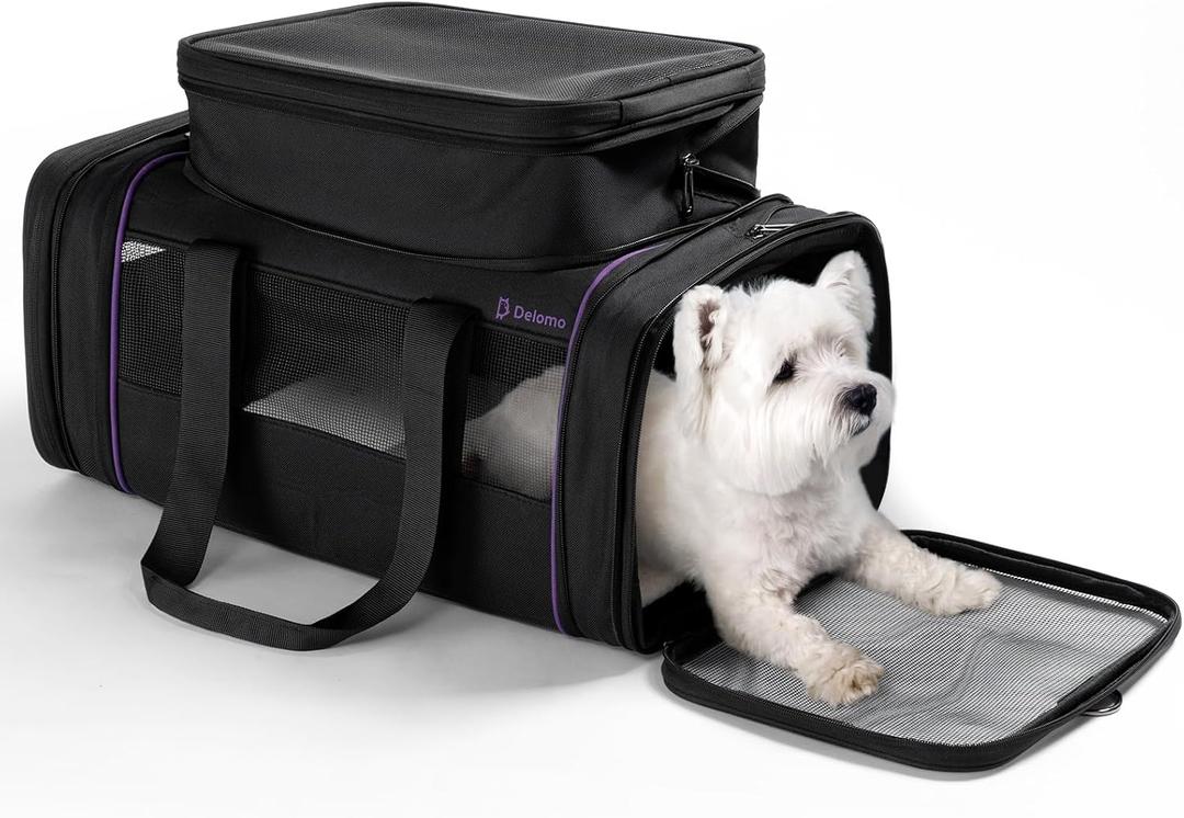 DELOMO Airline Approved Cat and Dog Carrier: Expandable Pet Carrier for Small Dogs, Cats up to 15 Lbs - Fits Major Airlines (17" x 11" x 8.6")