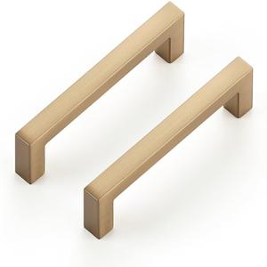 Ravinte Cabinet Handles Solid Slim Champagne Bronze 10 Pack 3 Inch Hole Center Square Bar Drawer Handles Kitchen Cabinet Pulls Drawer Kitchen Cabinet Hardware