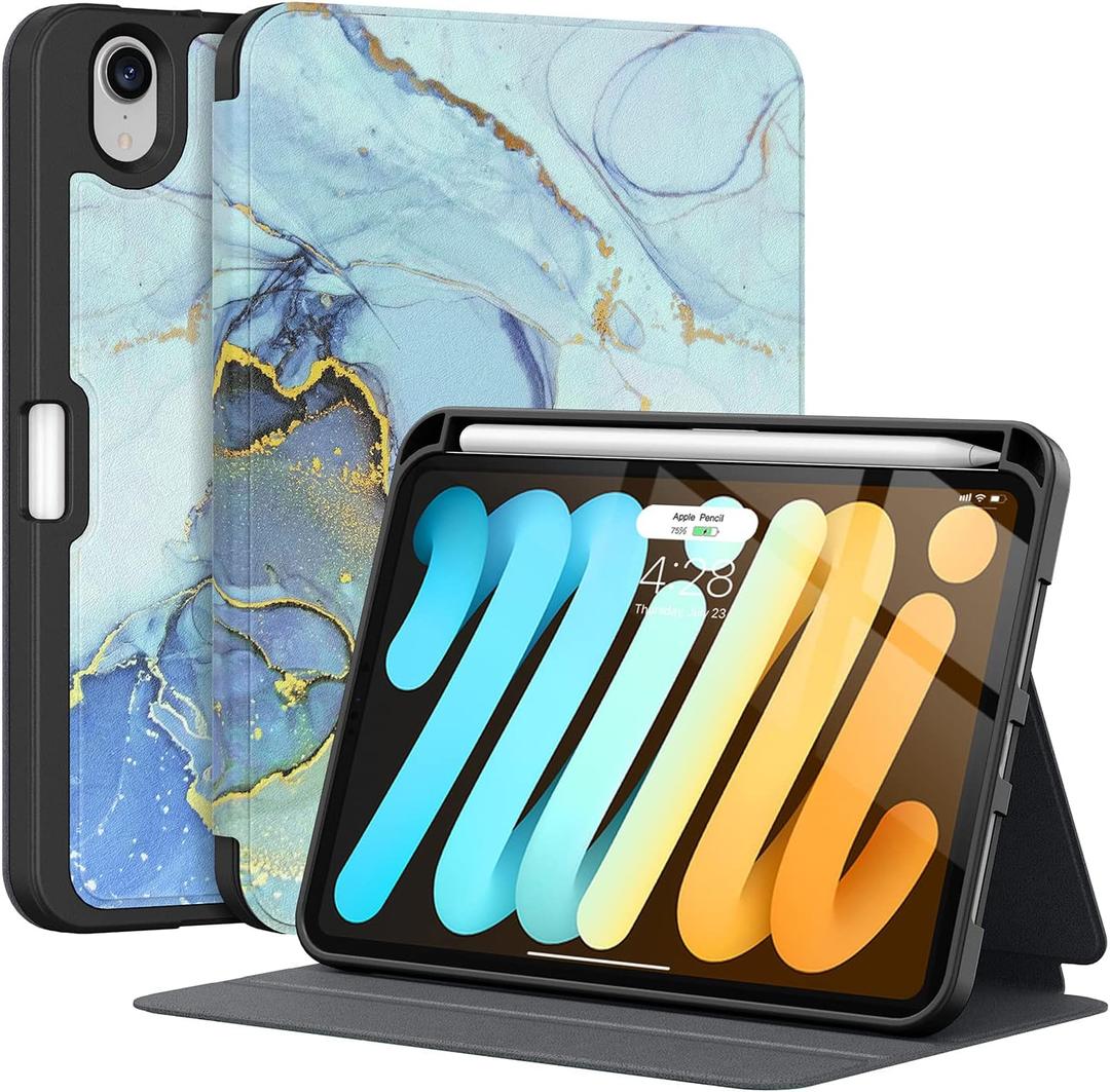 Supveco Case for iPad mini 7 (A17 Pro) 2024/iPad Mini 6 2021 8.3 Inch with Pencil Holder-[Auto Wake/Sleep],Slim Protective Case with Soft TPU Back Cover for iPad mini 7th/6th Generation-Blue