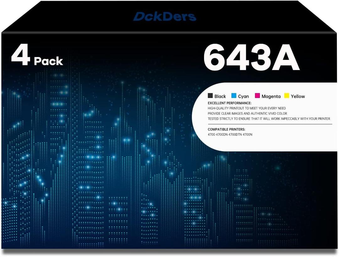 643A Black Cyan Yellow Magent Toner Cartridge | Replacement for HP 643A Q5950A Q5951A Q5952A Q5953A Toner Cartridge Works with HP Color 4700 4700dn 4700dtn 4700n Printer