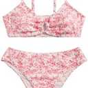 COZYEASE Girls' 2 Piece Ditsy Floral Print Knot Front Ruched Triangle Bikini Swimsuit 13 Y