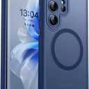 CANSHN Designed for Samsung Galaxy S22 Ultra Case [Full Camera Protection] [Compatible with MagSafe] Translucent Matte Shockproof Protective Phone Cover 6.8 Inch - Deep Blue
