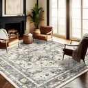 Washable Area Rug 8'x10' Cyan Khaki Retro Boho Design Non-Shedding Non-Slip Easy Care Ideal for High Traffic Areas in Living Room Bedroom Office Coffee Table Kitchen Large Carpet