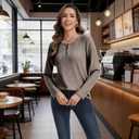 MAGICATELIER Women Long Sleeve Sweater Button Crew Neck Fall Winter Outfits Cute Tunic Tops Plus Size Shirt Loose Fit Dressy Casual Blouse Coffee (XL)