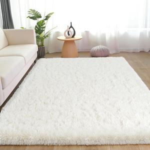 Rug for Living Room Bedroom, 5x7 Area Rugs for Living Room, Ultra Soft Modern Shaggy Carpets Fuzzy Rug for Boys Girls Dorm Nursery Home Decor Aesthetic, Upgrade Non-Slip Durable, Cream White