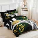 Nesker Comforter Set Queen Size, Green Boho Golden Leaves 7 Pcs Bedding for Kids and Adults, Mid Century Abstract Bed Sheet Sets with Fitted Sheet 2 Pillowcases & 2 Shams