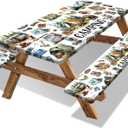 Picnic Table Cover with Bench Covers 6FT Camping Essentials Fitted Picnic Table Cloths Camping Table Cover Outdoor Elastic Picnic Tablecloth (3pcs-72")