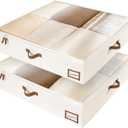 StorageWorks Underbed Storage Box, Under Bed Clothes Organizer With Sturdy Structure and Ultra Thick Fabric, Beige, 33" L x 31" W x 6  "H, 2 pack (Jumbo(Square))