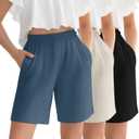 Oakgarden 3 Pack Girls Linen Bermuda Shorts Knee Length Elastic Waist Pants Casual Loose Fit Summer Short Pants with Pockets