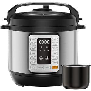 DUMOS 16-in-1 Electric Pressure Cooker, 6QT Programmable Multi Cooker with 12 One-Touch Presets, Soup Steam Yogurt and More, Ceramic Inner Pot Delay Start & Keep Warm, Includes Recipe Guide, Silver