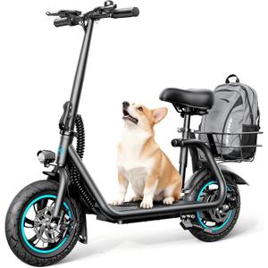 AWWSCOOTER C1 Electric Scooter with Seat for Adults, 450W Motor, 20-Mile Range, 16MPH, Foldable Commuter E-Scooter with Basket for Grocery, Pets, and Daily Commute Matte Black