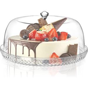 AVLA Acrylic Cake Plate with Dome, 13 Inch Cake Stand with Cover, Diamond Pattern Serving Platter with Lid for Display, Party, Entertaining, Diamond Shaped Handle
