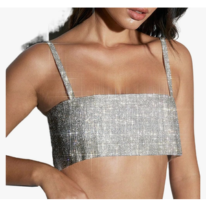 Women's Sexy Pearls Beaded Rhinestone Bustier Crop Top Push up Corset Top with Detachable Straps, No Size