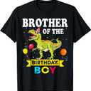 Brother of The Birthday Boy Dinosaur T-Rex Matching Family T-Shirt (Black)