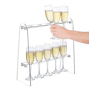 MyGift Champagne Wall, Wine Glass Holder Stand with 2 Hanger Bars, Cocktail Tree Stand for Drinks, Party, Wedding, Christmas, Countertop Stemware Rack for 10 Glasses
