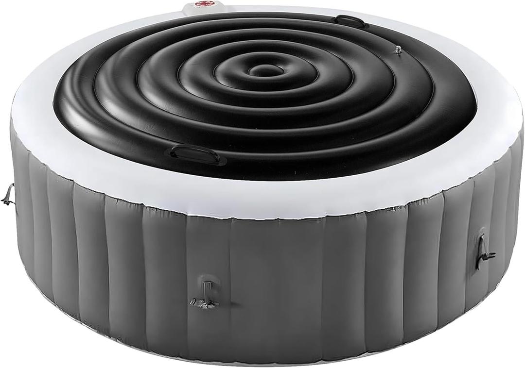 Tlswshsy 5.4 Ft Inflatable Hot Tub Cover Energy Saving lid for Round Hot Tub Foldable Protective Rain Overflow Cover for Outdoor Inflatable Hot Tubs (Black)