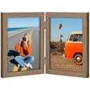 Vittanly 5x7 Double Picture Frame, Hinged 2 Opening MDF Photo Frames with Plexiglass, Vertical Tabletop Stand, Natural