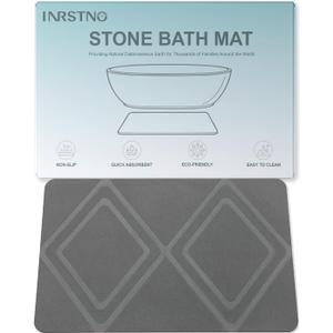 Stone Bath Mat, 23.6 x 15.4" Diatomaceous Earth Mat Diamond Pattern, Super Absorbent Quick Drying Stone Bath Mats for Bathroom, Easy to Clean (Dark Grey)