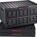 VEVOR 45L Collapsible Storage Bins with Lids 3 Packs, Stackable Utility Crates with Handles, Large Folding Containers for Organizing Tools, Snacks, Books, Food, Drinks, Camping & Transport