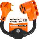 Overload Protector 30 Amp to 50 Amp RV Adapter with Circuit Breaker/Not for EVs, NEMA TT-30P to NEMA 14-50R Electrical Power Adapter with LED Power Indicator, RV Dogbone Adapter Cord, 18 Inch