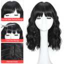 Black Wig with Bangs for Women Synthetic 16 inch Medium Length Wavy Hair Natural Hair for Daily Party Use793-16C-1B
