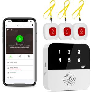 PILSAMSA WiFi Caregiver Pager Wireless Call Button with Flashing Caller ID & App Alerts, 3 Waterproof Panic Button, Medical Alert Systems for Seniors No Monthly Fee, Alert Button for Seniors at Home