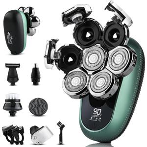 7D Head Shavers for Bald Men - Toncoke Detachable Electric Razor Grooming Kit with Nose Hair Trimmer, IPX6 Waterproof Wet Dry Use LED Display USB-C Rechargeable 6-in-1 Rotary Shaver for Smooth Shaving