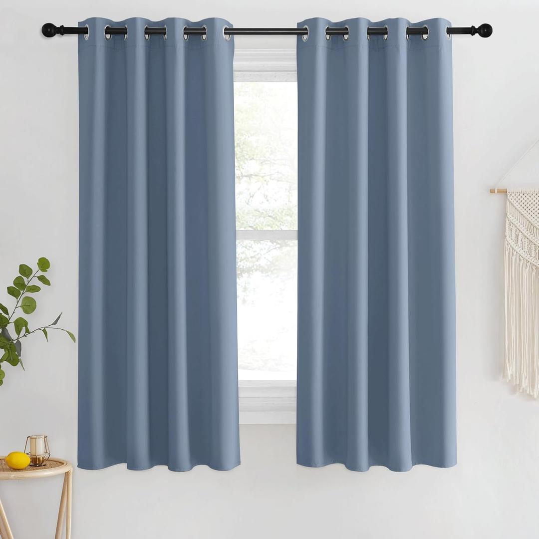 NICETOWN Blackout Stone Blue Curtains 63 inch Length - Window Treatment Energy Saving Thermal Insulated Room Darkening Grommet Drapes for Living Room (1 Panel, W46 x L63)