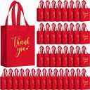 50 Pcs Thank You Gift Bags with Handles Bulk Thank You Non Woven Bags Reusable Gift Handbags Bridesmaid Souvenir Goodie Handbags for Wedding Shopping(10 x 8 x 4 Inch,Red)