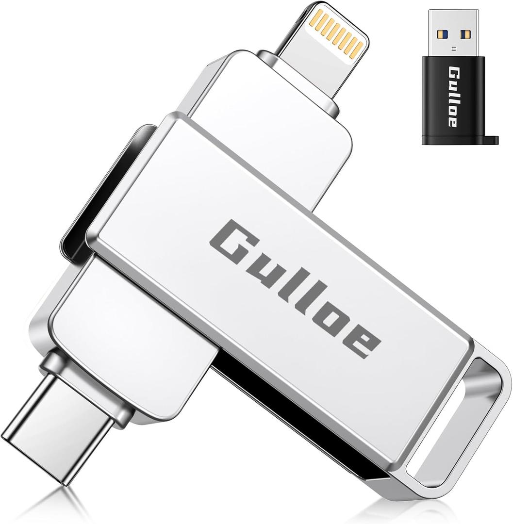 Gulloe 512GB Flash Drive Intended for iPhone, USB Memory Stick Storage for Photos and Videos Backup, Compatible with iPhone iPad Android PC, Plug and Play, No Application Required (Metal Silver)