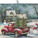 Christmas Red Truck Xmas Tree Snowman Dish Drying Mat for Kitchen Counter 18x24 Inch Winter Snowflake Vintage Absorbent Dish Pad Farmhouse Microfiber Dish Drainer Mats Christmas Kitchen Accessories