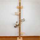 Floor to Ceiling Cat Tree Height (50-119.5in) Adjustable Cat Tower 5 Tier Hemp Scratching Post High Cat Tree Sturdy Activity Tree Indoor Outdoor Cat Scratching Post Activity Center