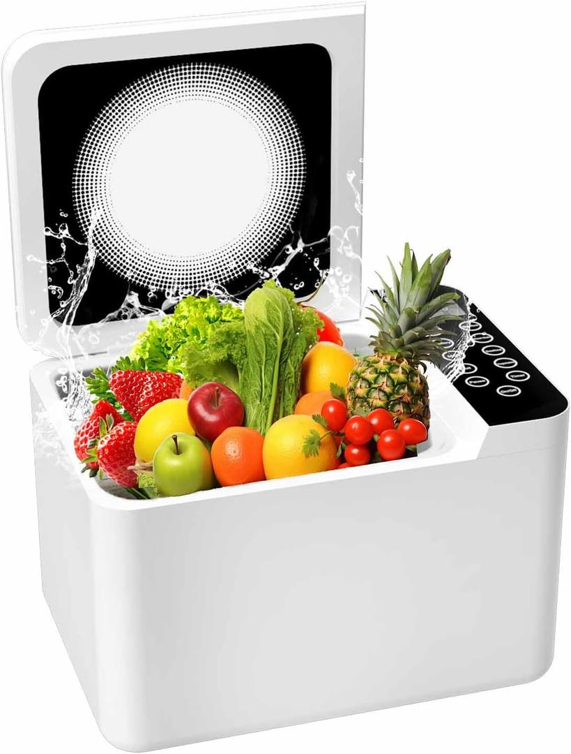 372 Ounce Fruit and Vegetable Washing Machine, Fruit Cleaner Device, Large Multipurpose Veggie Cleaning Machines, Food and Meat Purifier Device in Water for Home and Commercial (White)