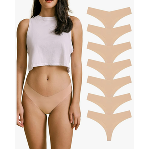 SHARICCA Women No Show Seamless Underwear Thong Invisible Soft Panties Multi Pack, S