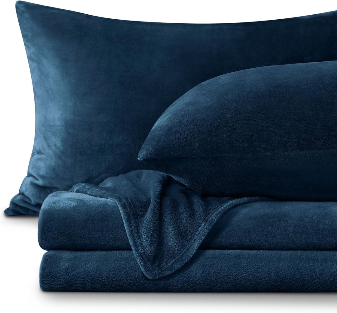 BEDELITE Flannel Sheets King Size Navy - Super Soft Fleece Sheets Set Fluffy Extra Plush, 4 Piece(Include Fitted Sheet, Flat Sheet, 2 Pillowcases)
