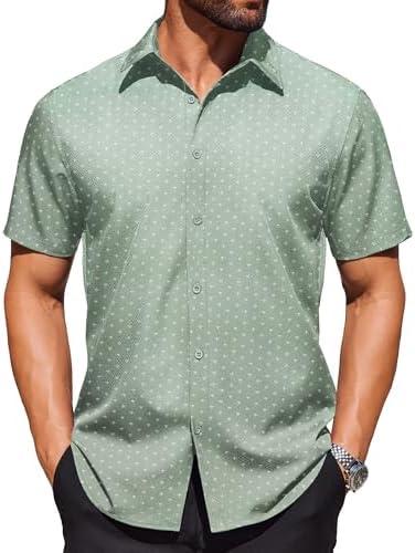 COOFANDY Mens Wrinkle Free Dress Shirt Polka Dot Short Sleeve Button Down Business Casual Shirts XL